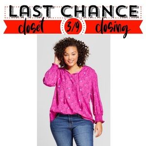 Long Sleeve Blouse with Smocking Detail Pink Bird